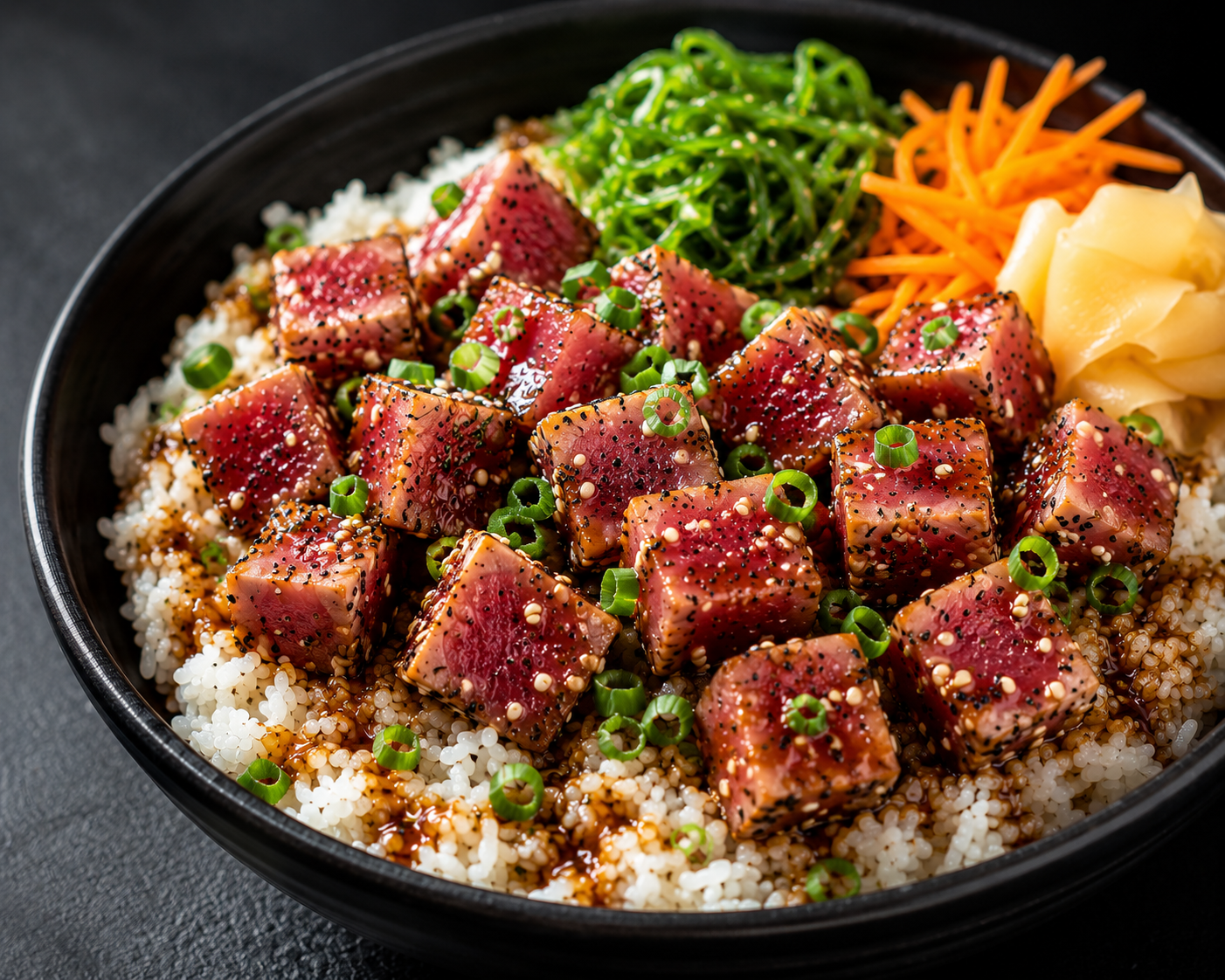 seared tuna over rice