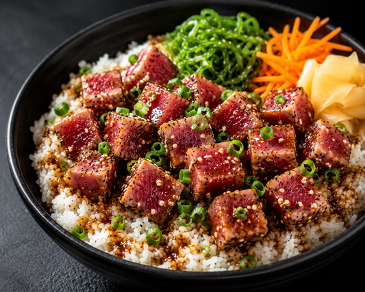 seared tuna over rice